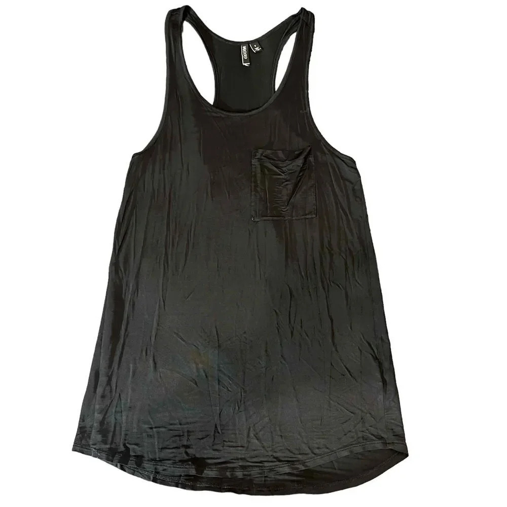 Valette Black Silk Jersey Scoop Neck Athletic Tank Top w/ Pocket‎ Women's Small